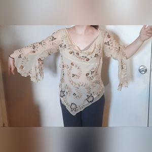 Tasha Polizzi XL NWT beaded evening shirt cream